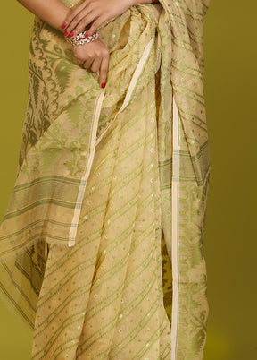 Cream Tant Cotton Saree Without Blouse Piece - Indian Silk House Agencies