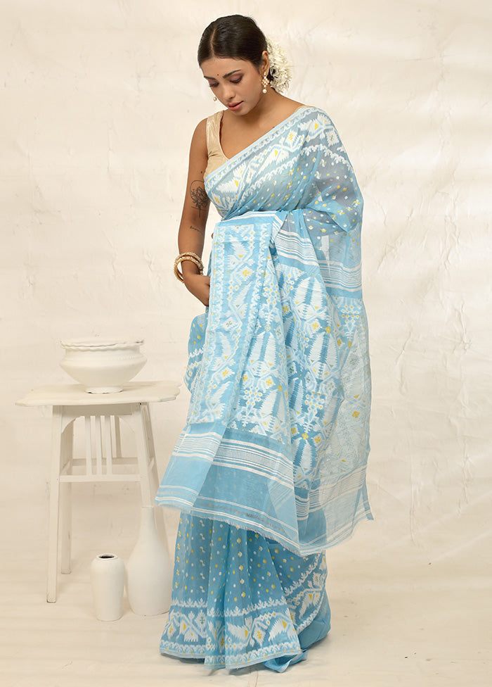 Blue Tant Cotton Saree Without Blouse Piece - Indian Silk House Agencies