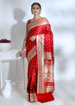 Red Banarasi Pure Silk Saree With Blouse Piece - Indian Silk House Agencies