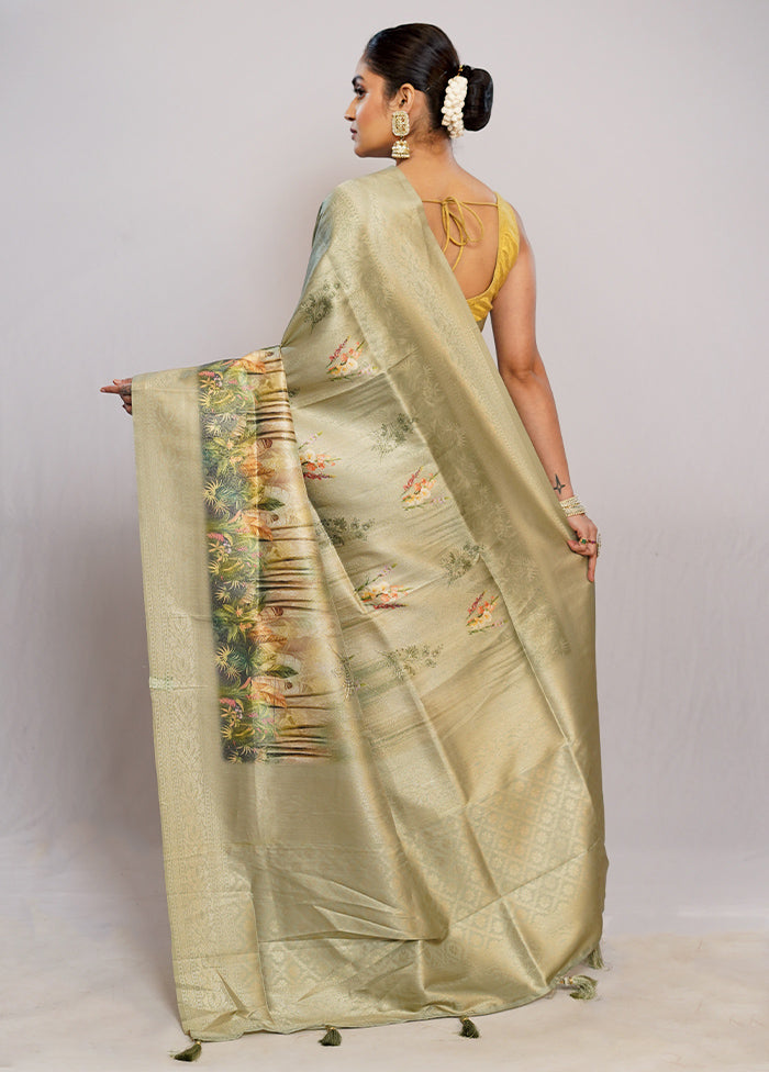 Green Dupion Silk Saree With Blouse Piece - Indian Silk House Agencies