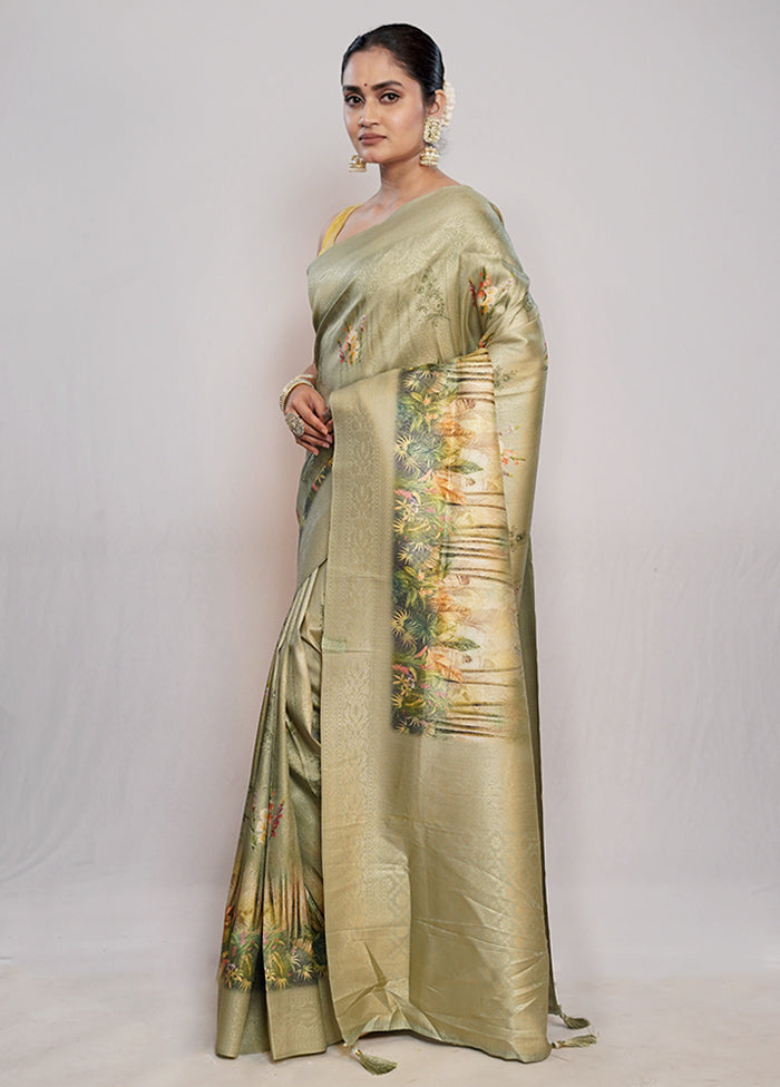 Green Dupion Silk Saree With Blouse Piece - Indian Silk House Agencies