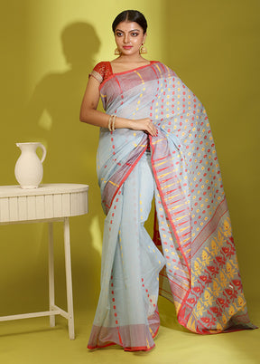 Blue Tant Cotton Saree Without Blouse Piece - Indian Silk House Agencies