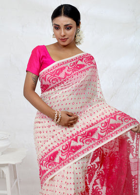 White Tant Cotton Saree Without Blouse Piece - Indian Silk House Agencies