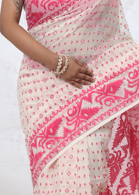 White Tant Cotton Saree Without Blouse Piece - Indian Silk House Agencies