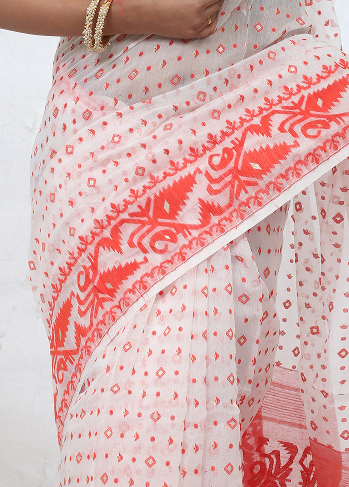 White Tant Cotton Saree Without Blouse Piece - Indian Silk House Agencies