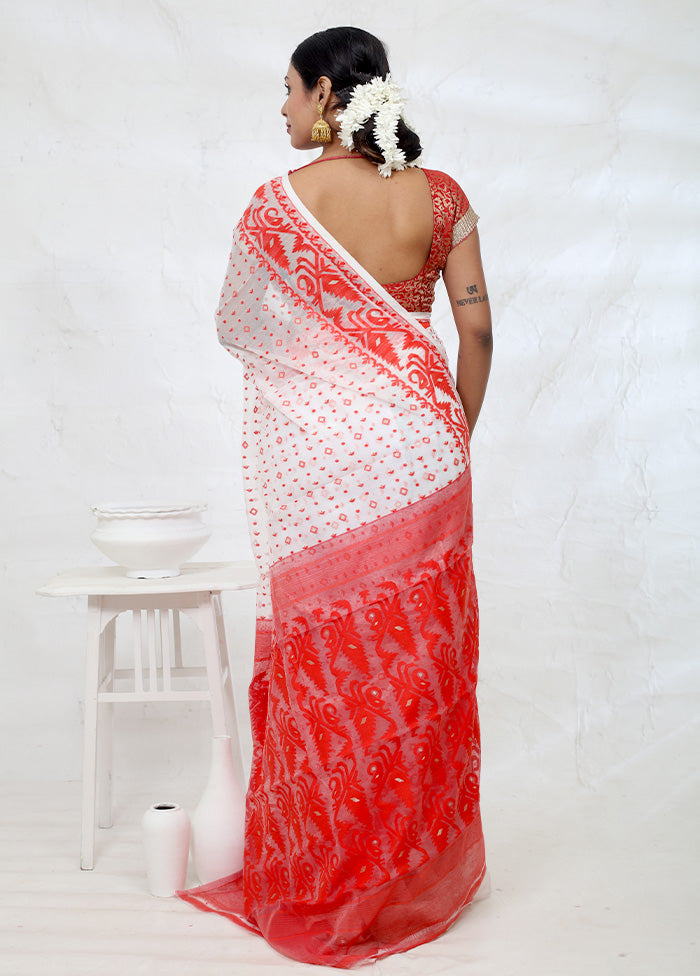 White Tant Cotton Saree Without Blouse Piece - Indian Silk House Agencies