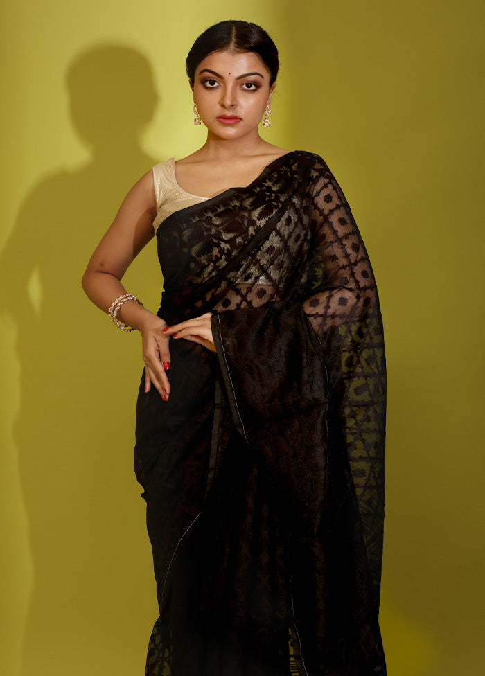 Black Tant Cotton Saree Without Blouse Piece - Indian Silk House Agencies