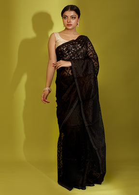 Black Tant Cotton Saree Without Blouse Piece - Indian Silk House Agencies