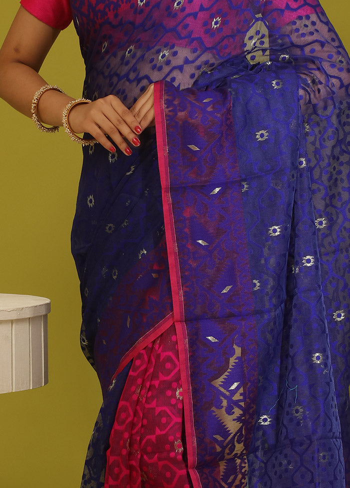 Blue Tant Cotton Saree Without Blouse Piece - Indian Silk House Agencies