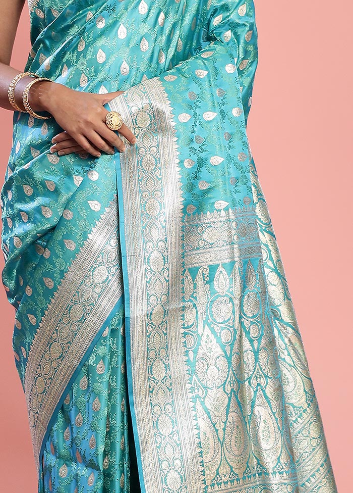 Blue Banarasi Pure Silk Saree With Blouse Piece - Indian Silk House Agencies