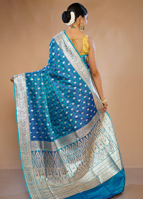 Blue Tanchoi Banarasi Pure Silk Saree With Blouse Piece - Indian Silk House Agencies