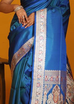 Blue Banarasi Pure Silk Saree With Blouse Piece - Indian Silk House Agencies