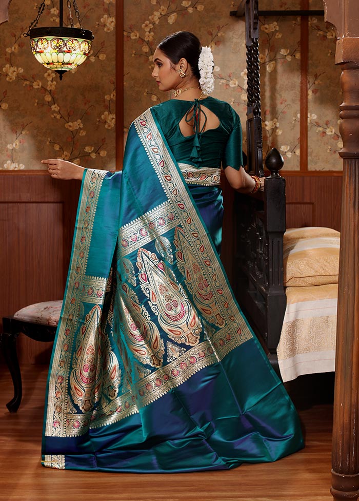 Dual Tone Sea Green Pure Banarasi Silk Saree With Blouse Piece - Indian Silk House Agencies