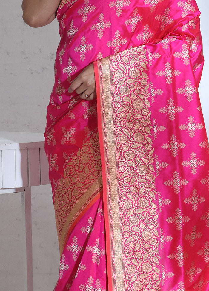 Pink Katan Pure Silk Saree With Blouse Piece - Indian Silk House Agencies