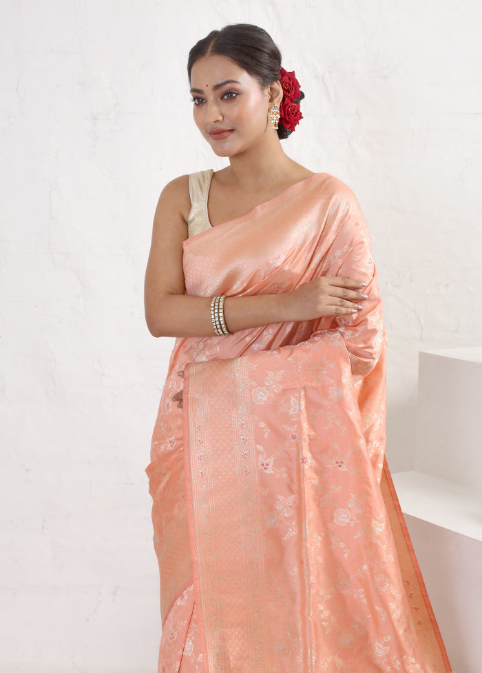 Peach Katan Pure Silk Saree With Blouse Piece - Indian Silk House Agencies