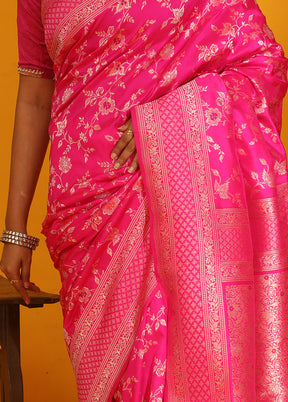 Pink Katan Pure Silk Saree With Blouse Piece - Indian Silk House Agencies