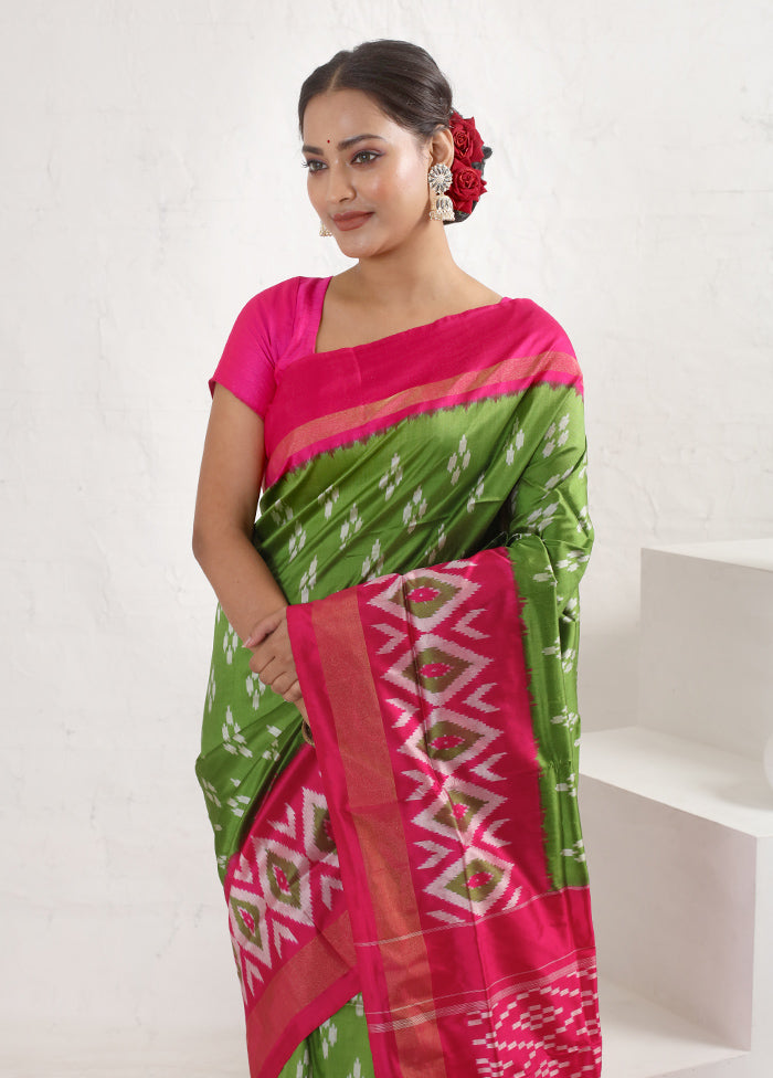 Green Ikkat Pure Silk Saree With Blouse Piece - Indian Silk House Agencies