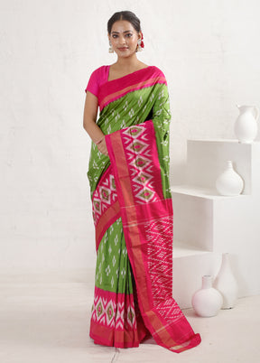 Green Ikkat Pure Silk Saree With Blouse Piece - Indian Silk House Agencies