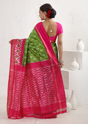 Green Ikkat Pure Silk Saree With Blouse Piece - Indian Silk House Agencies