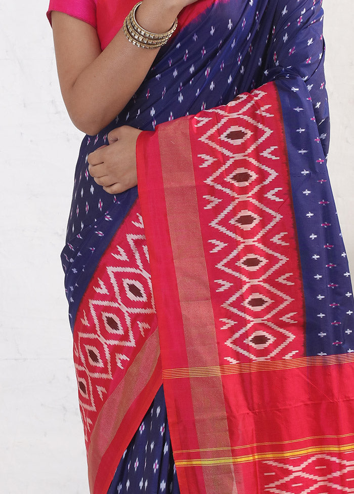 Blue Ikkat Pure Silk Saree With Blouse Piece - Indian Silk House Agencies