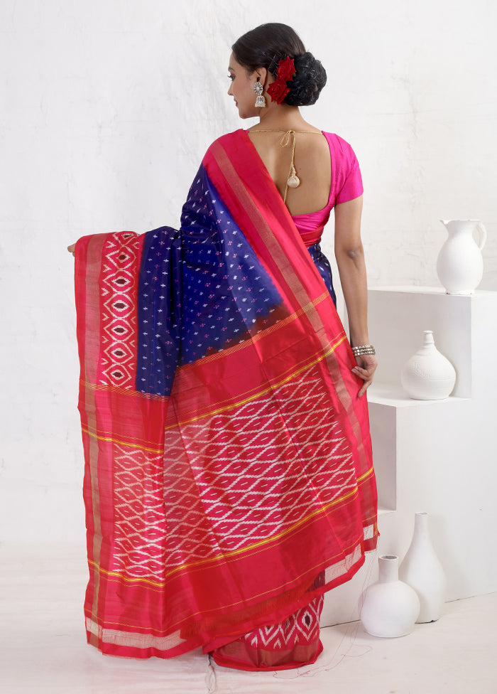 Blue Ikkat Pure Silk Saree With Blouse Piece - Indian Silk House Agencies