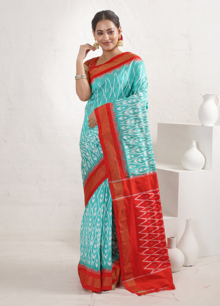 Blue Ikkat Silk Saree With Blouse Piece - Indian Silk House Agencies