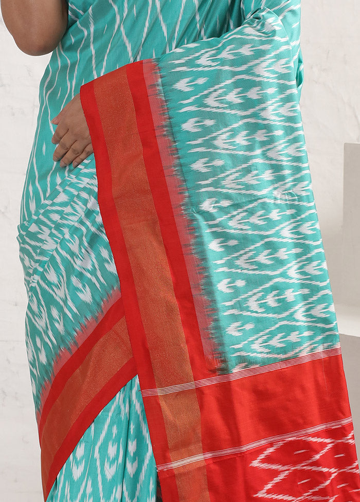 Blue Ikkat Silk Saree With Blouse Piece - Indian Silk House Agencies