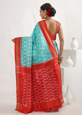 Blue Ikkat Silk Saree With Blouse Piece - Indian Silk House Agencies