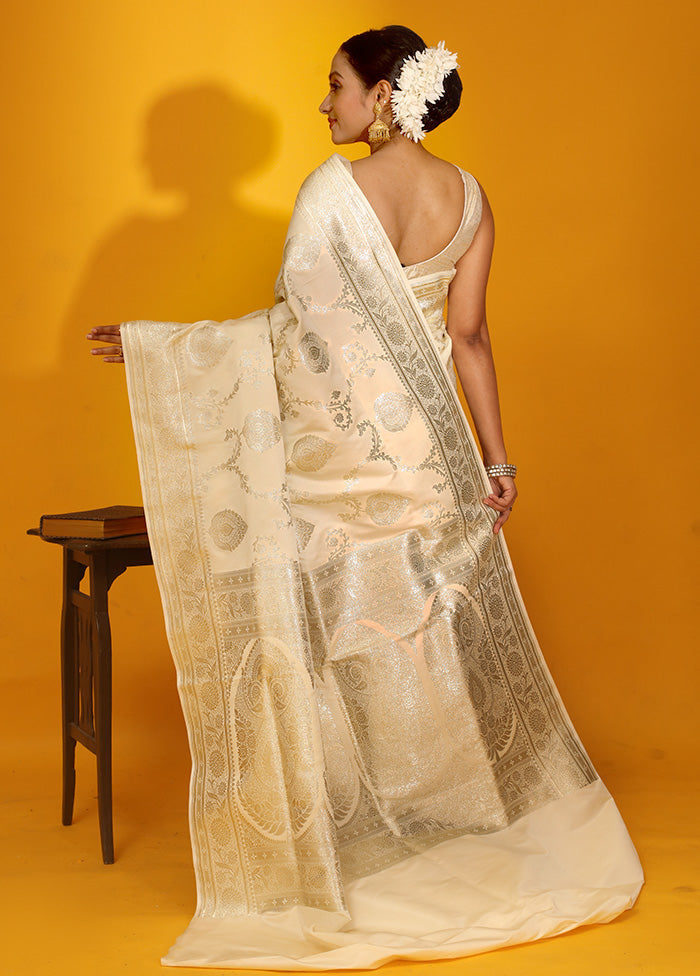 Cream Banarasi Silk Saree With Blouse Piece - Indian Silk House Agencies