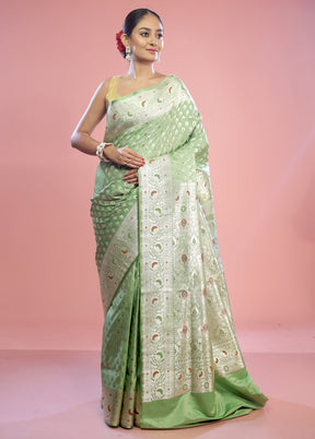 Green Banarasi Silk Saree With Blouse Piece - Indian Silk House Agencies