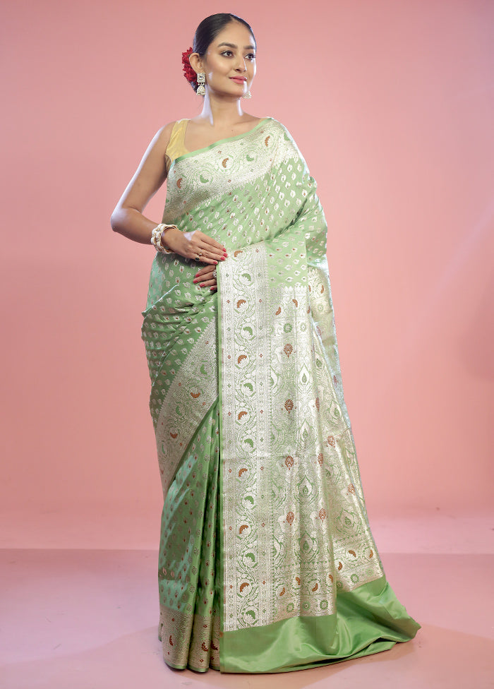 Green Banarasi Silk Saree With Blouse Piece - Indian Silk House Agencies