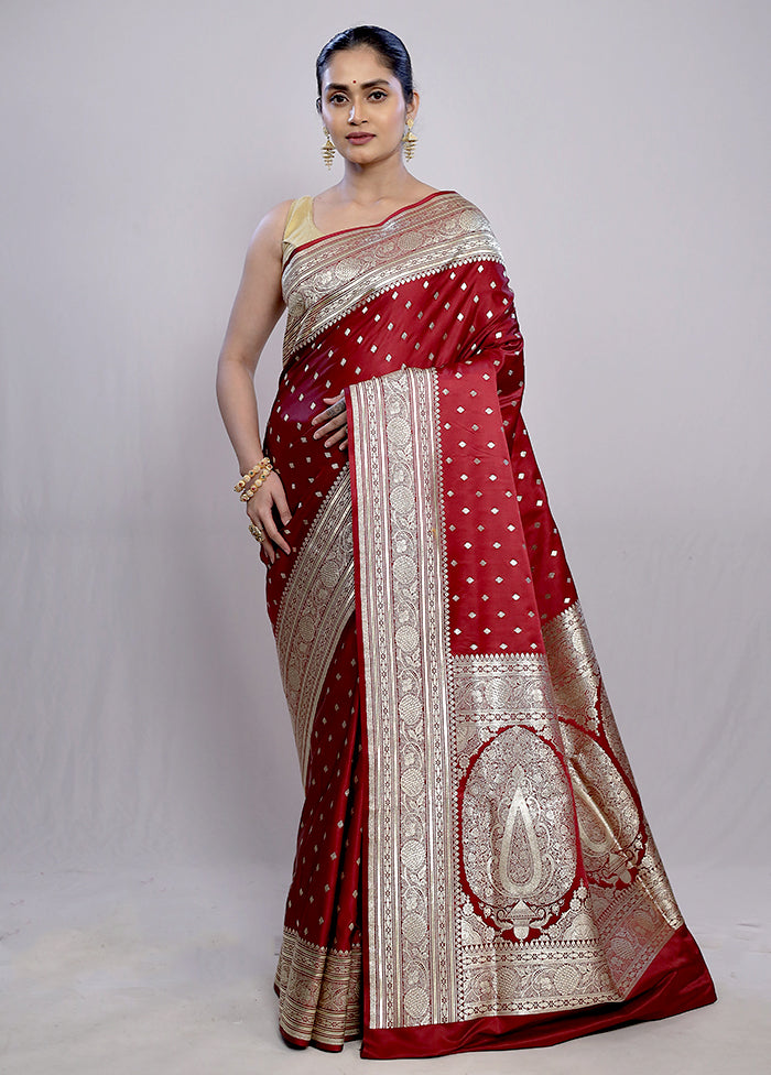 Maroon Banarasi Silk Saree With Blouse Piece - Indian Silk House Agencies