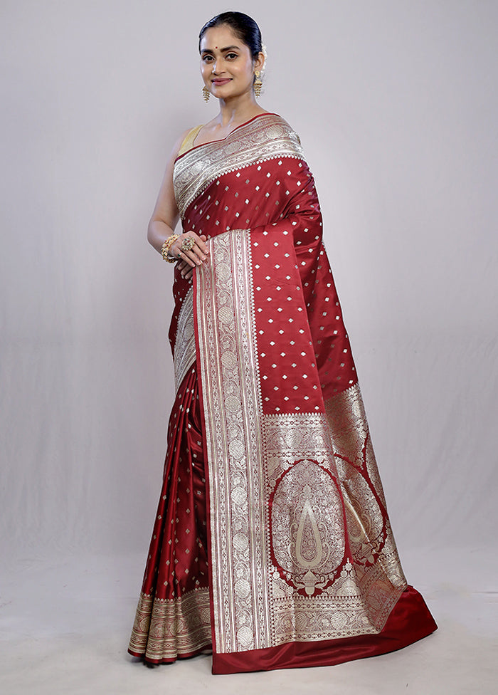 Maroon Banarasi Silk Saree With Blouse Piece - Indian Silk House Agencies