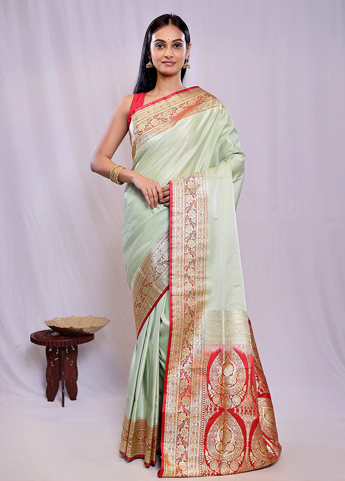 Green Banarasi Silk Saree With Blouse Piece - Indian Silk House Agencies