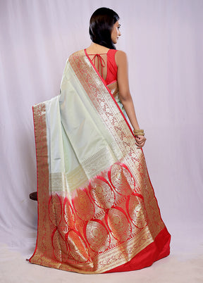 Green Banarasi Silk Saree With Blouse Piece - Indian Silk House Agencies