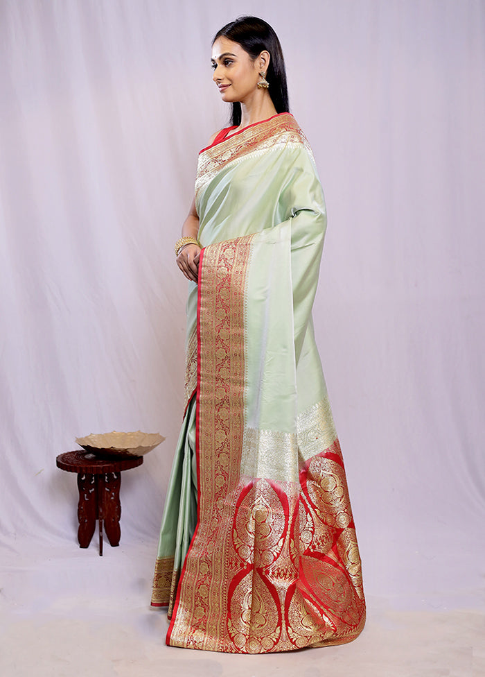 Green Banarasi Silk Saree With Blouse Piece - Indian Silk House Agencies