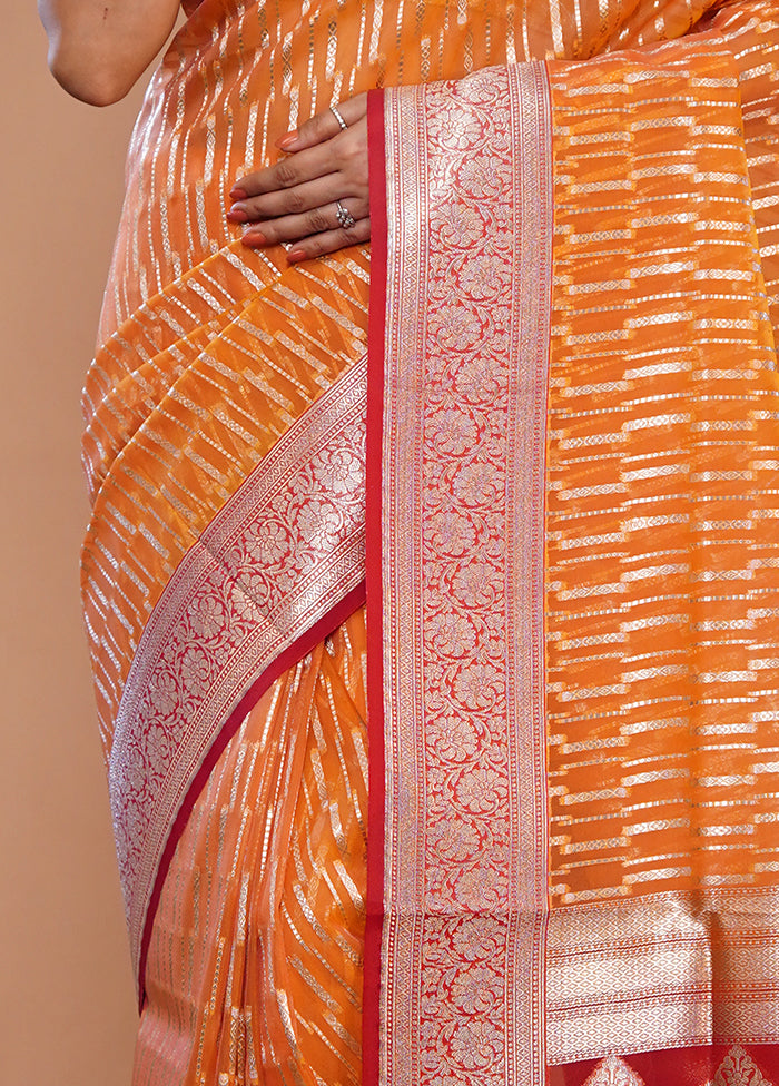 Rust Organza Saree With Blouse Piece - Indian Silk House Agencies
