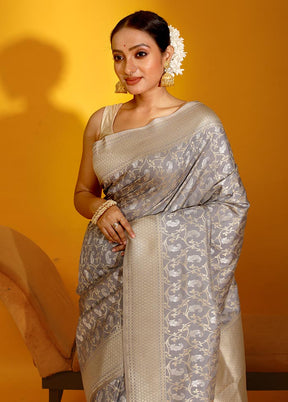 Grey Uppada Silk Saree With Blouse Piece - Indian Silk House Agencies