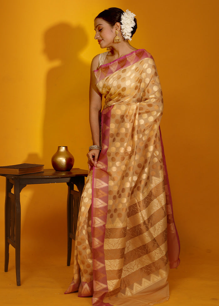 Cream Kora Silk Saree With Blouse Piece - Indian Silk House Agencies