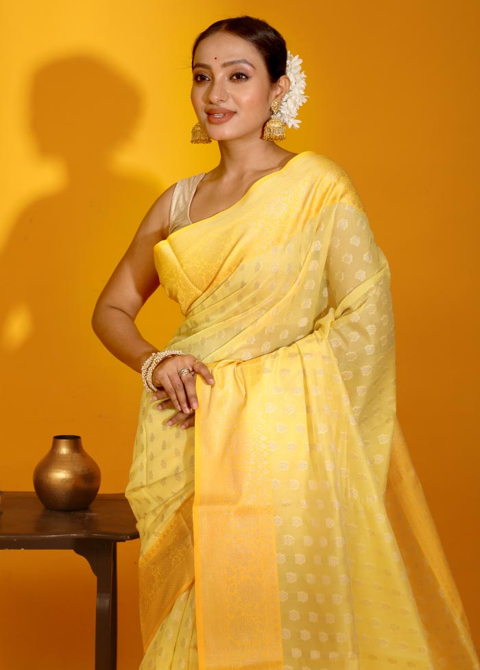 Yellow Kora Silk Saree With Blouse Piece - Indian Silk House Agencies