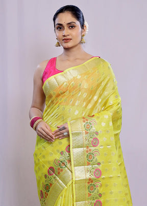 Yellow Dupion Silk Saree With Blouse Piece - Indian Silk House Agencies