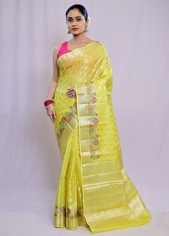 Yellow Dupion Silk Saree With Blouse Piece - Indian Silk House Agencies