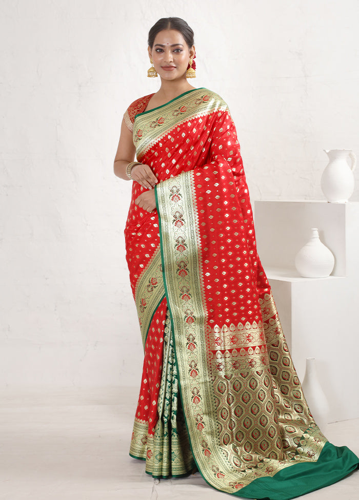 Red Tanchoi Banarasi Silk Saree With Blouse Piece - Indian Silk House Agencies