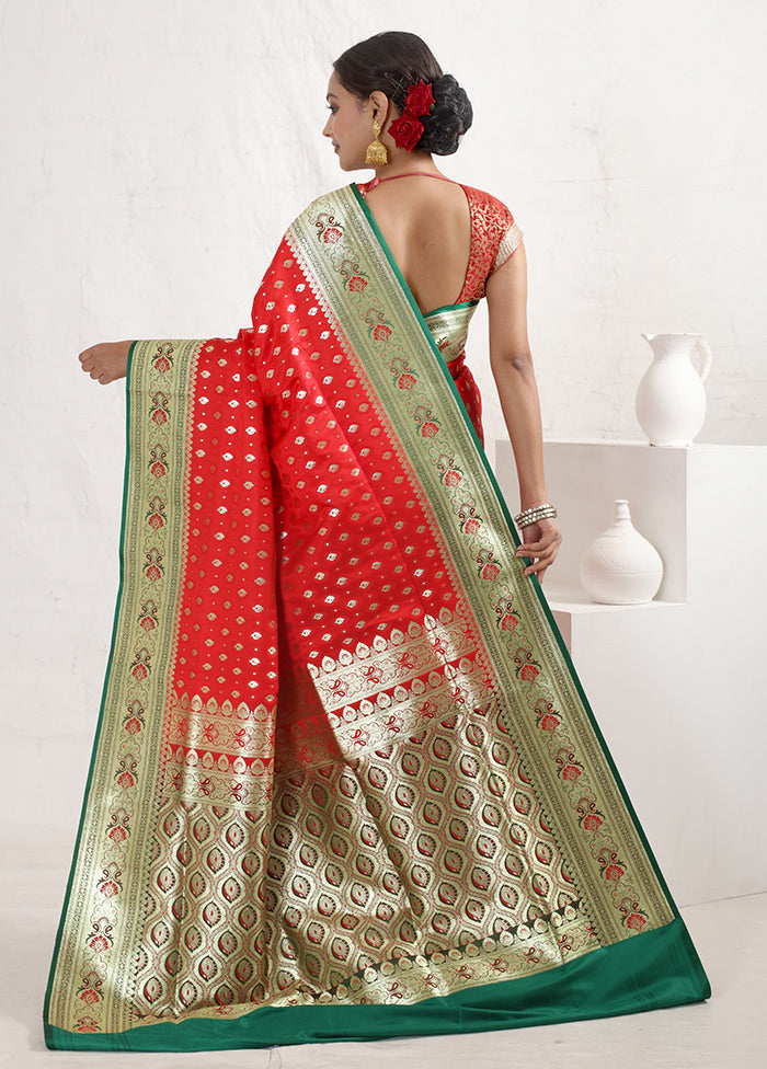 Red Tanchoi Banarasi Silk Saree With Blouse Piece - Indian Silk House Agencies