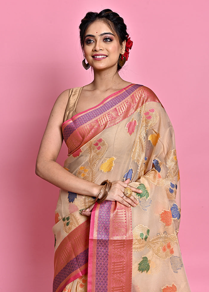 Cream Organza Saree With Blouse Piece - Indian Silk House Agencies