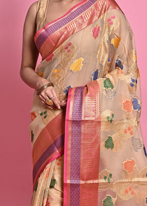 Cream Organza Saree With Blouse Piece - Indian Silk House Agencies