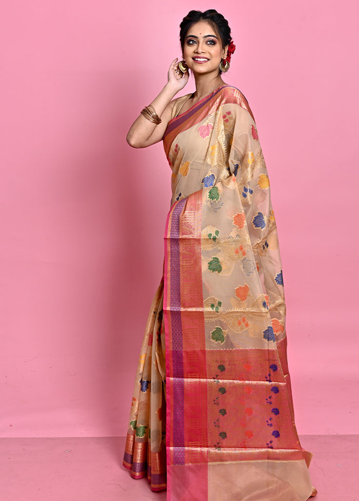 Cream Organza Saree With Blouse Piece - Indian Silk House Agencies