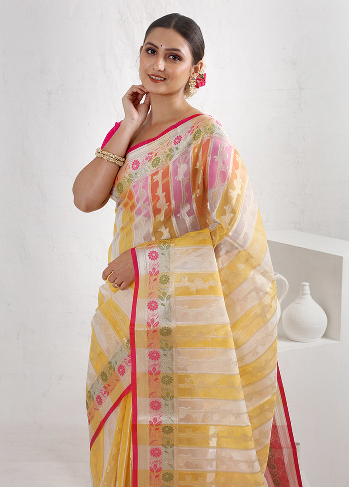 Yellow Organza Saree With Blouse Piece - Indian Silk House Agencies