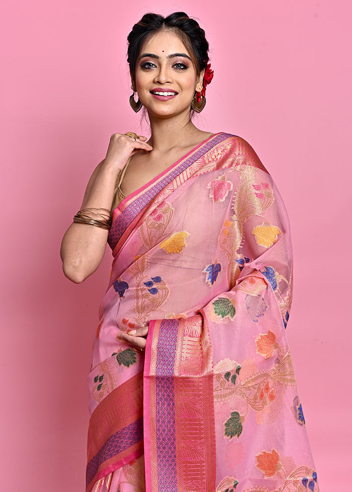 Pink Organza Saree With Blouse Piece - Indian Silk House Agencies