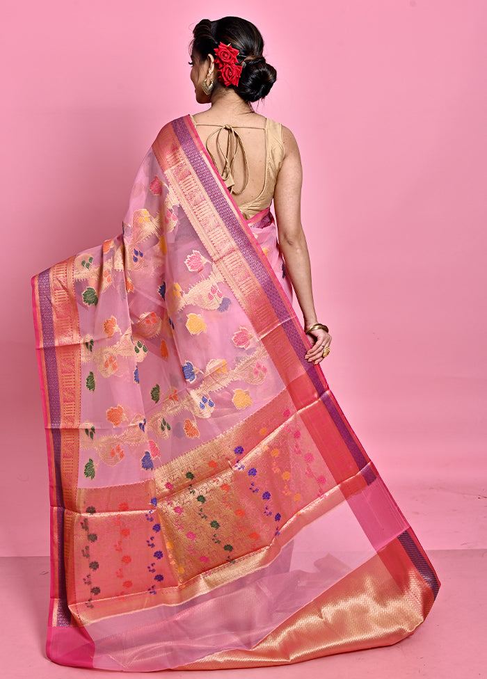 Pink Organza Saree With Blouse Piece - Indian Silk House Agencies